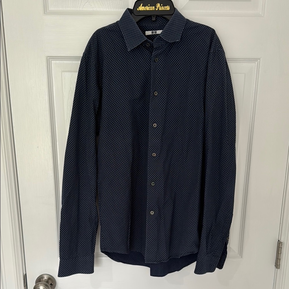 Men’s  Navy Polka Dot Collared Shirt